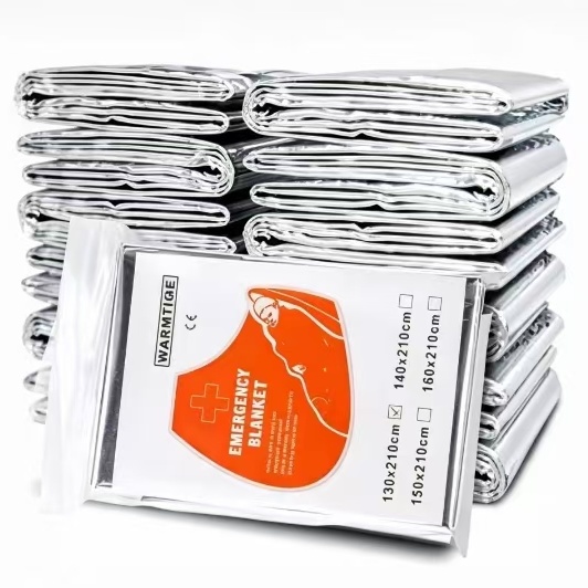 Outdoor Camping Heated Blanket - Mylar Thermal Emergency Blanket, Silver Foil