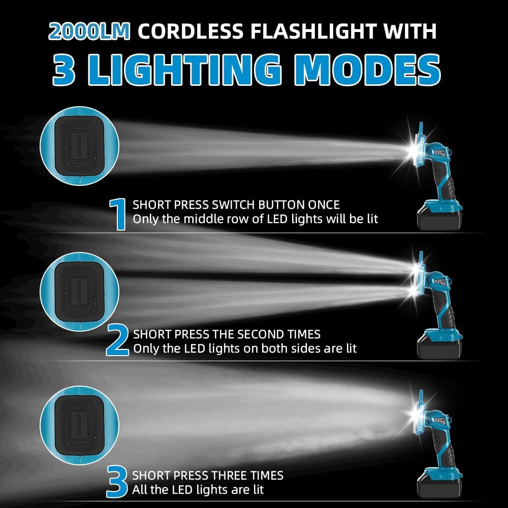 18W 2000LM Cordless LED Flashl - Outdoor Camping Jobs ulasan dan harga